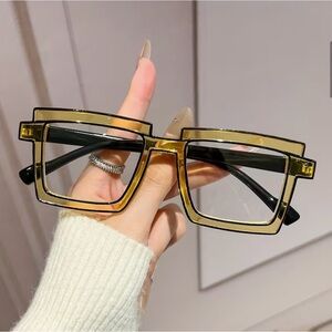 New Stylish Trendy Gold and Black Square Glasses- Clear Lenses